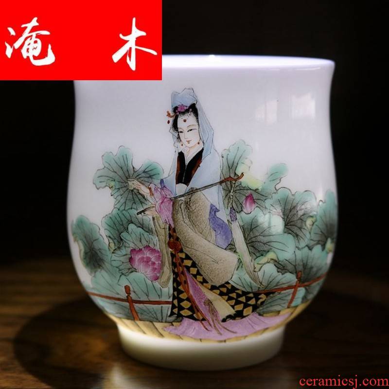 Flooded in the qing - he - his hand - made wooden jingdezhen tea set single cup sample tea cup twelve gold hair pin on powder enamel glaze characters better