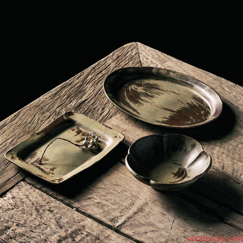 Imperial Japanese three creative flower mud expressions using bowl of rectangular plate plate tableware restoring ancient ways of jingdezhen up special - shaped plate by hand