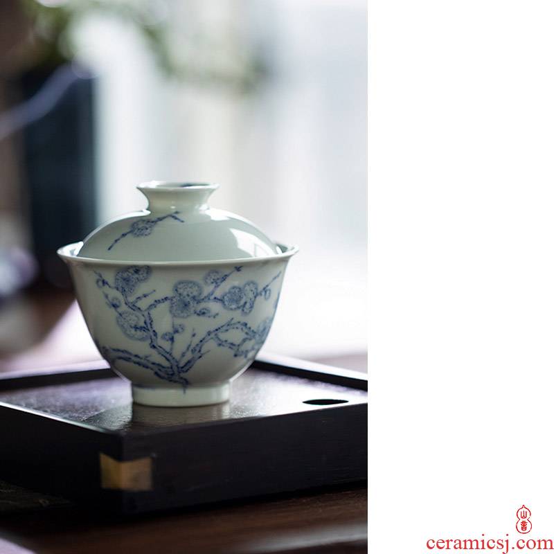 Blue and white after the rain tureen jingdezhen Blue and white two high temperature ceramic tureen hand - made to tureen tea bowl