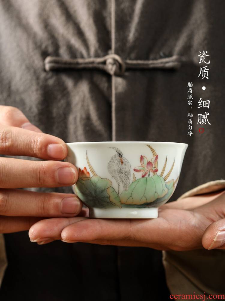 Jingdezhen hand - made teacup masters cup a cup of pure checking ceramic sample tea cup single kung fu tea set Chinese style restoring ancient ways