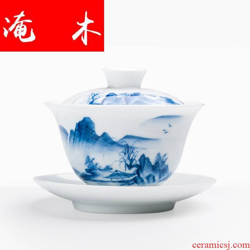 Submerged wood white porcelain hand - made scenery tureen large operators can use ceramic cups kung fu tea set between restoring ancient ways
