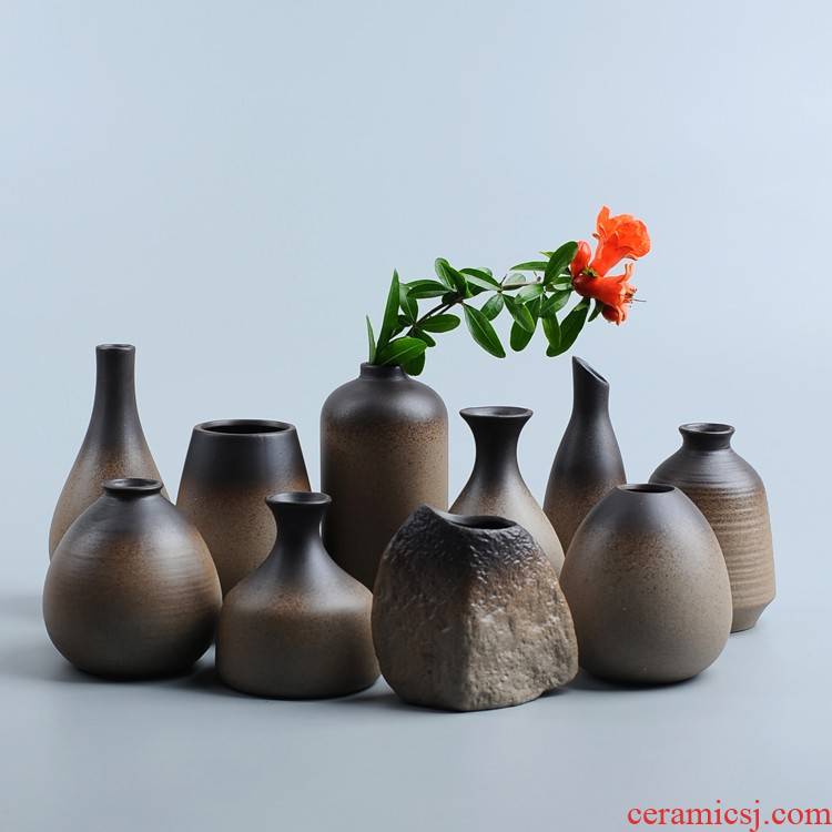 Plain pottery flower tea flower implement mini coarse pottery vases furnishing articles zen Japanese ikebana hydroponic flower vase