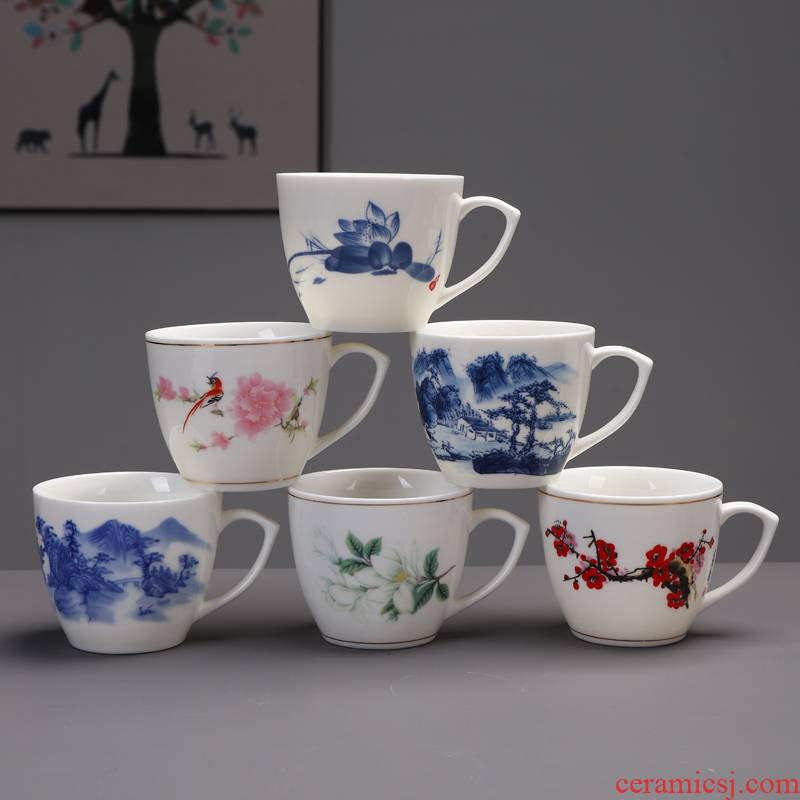 Blue and white porcelain cup with handle kung fu tea cups ceramic tea cup 150 ml glass coffee cup cup