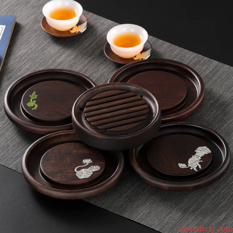Ebony pot dry socket set luffa mat base the teapot Japanese tea it saucer real wood a pot of mat