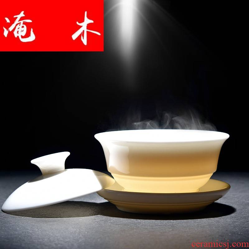 Submerged wood white porcelain GaiWanCha lid cup bowl back economic jade light ceramic checking tea kungfu tea set three bowls