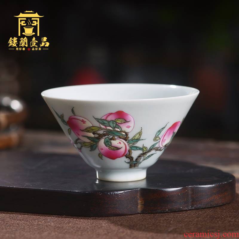 All hand - made pastel wufu peach masters cup of jingdezhen ceramics kung fu tea single cup tea cup sample tea cup