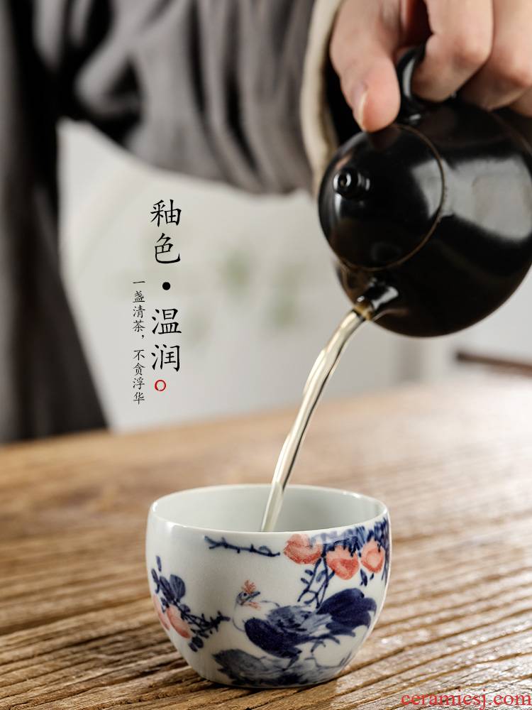 Jingdezhen hand - made antique porcelain teacup masters cup sample tea cup cup pure manual zodiac chicken kunfu tea tea set