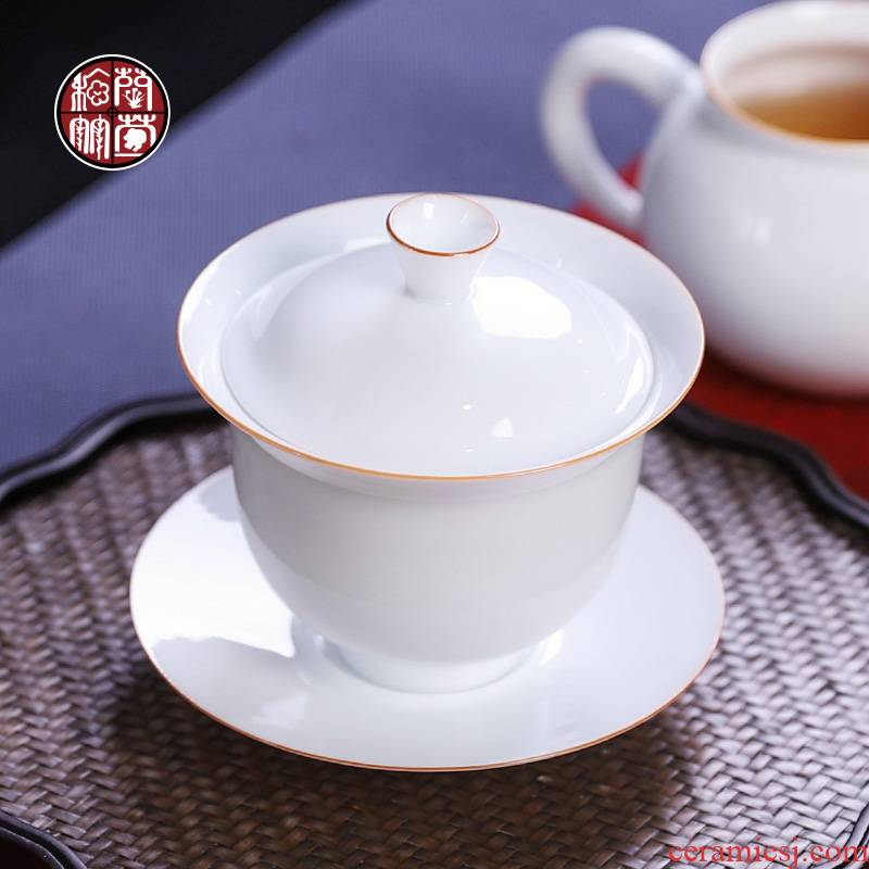 White porcelain tureen contracted from lard White dehua only three tureen thin foetus single kung fu tea tea bowl of small cups