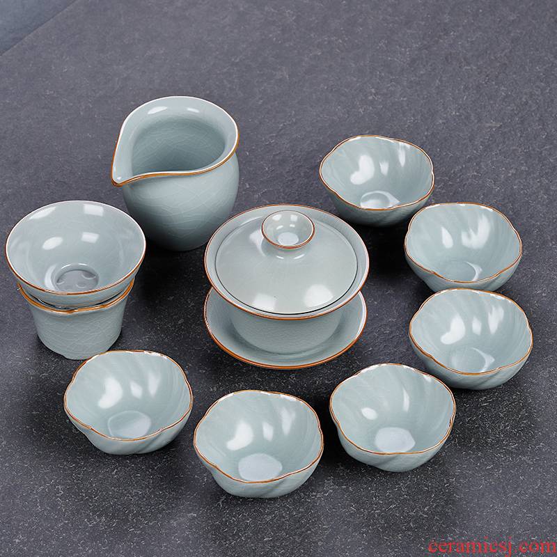 Ceramic tea with restoring ancient ways suit your up crack glaze tureen kung fu tea gift box of a complete set of home sitting room 6 people