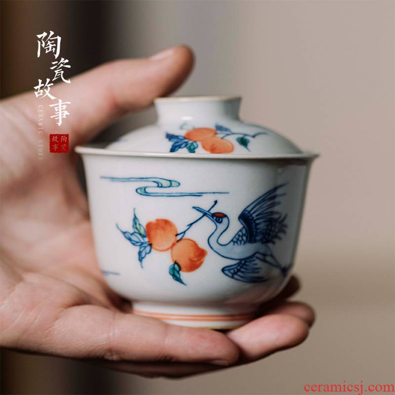 High - end checking hand - made ceramic story town tureen three blue and white color bucket crane tureen only single life of tureen