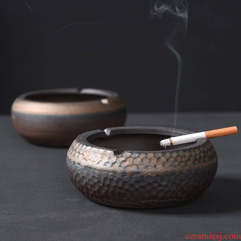Ceramic creative ashtray coarse pottery gold ashtray individuality tide restoring ancient ways the tea - table furnishing articles at home