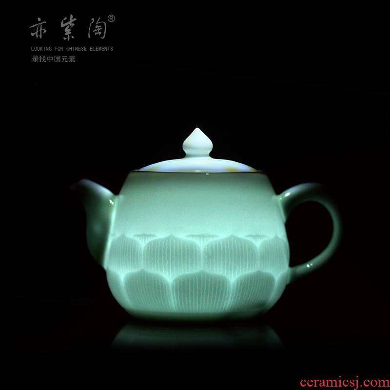 Purple pottery of kung fu tea set with longquan celadon powder blue glaze ceramic teapot tea zero shadow celadon pot
