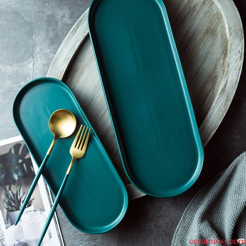 Ceramic tray was long irregular oval plate plate household utensils flat dish dish dish dish