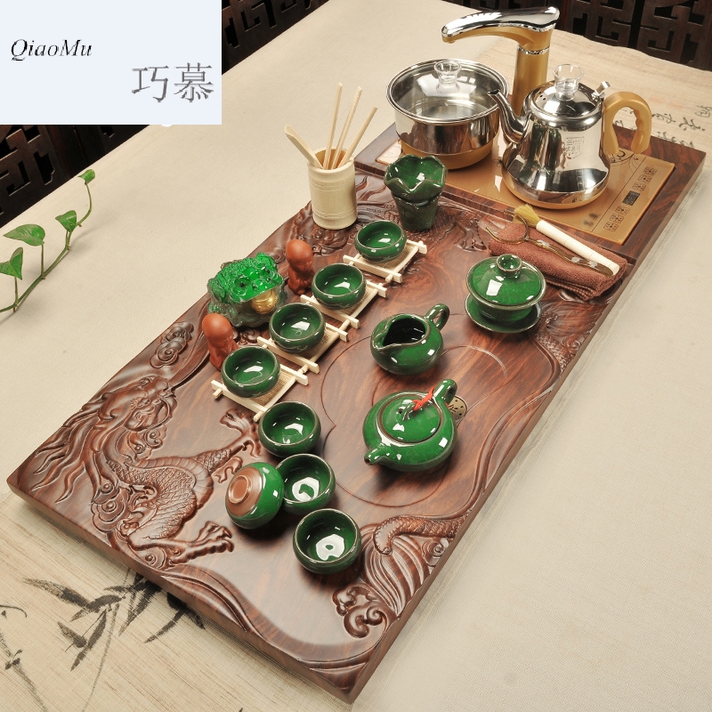 Qiao mu MG solid wood tea tray ceramic tea set household kung fu tea sets tea cups electrothermal furnace contracted bamboo