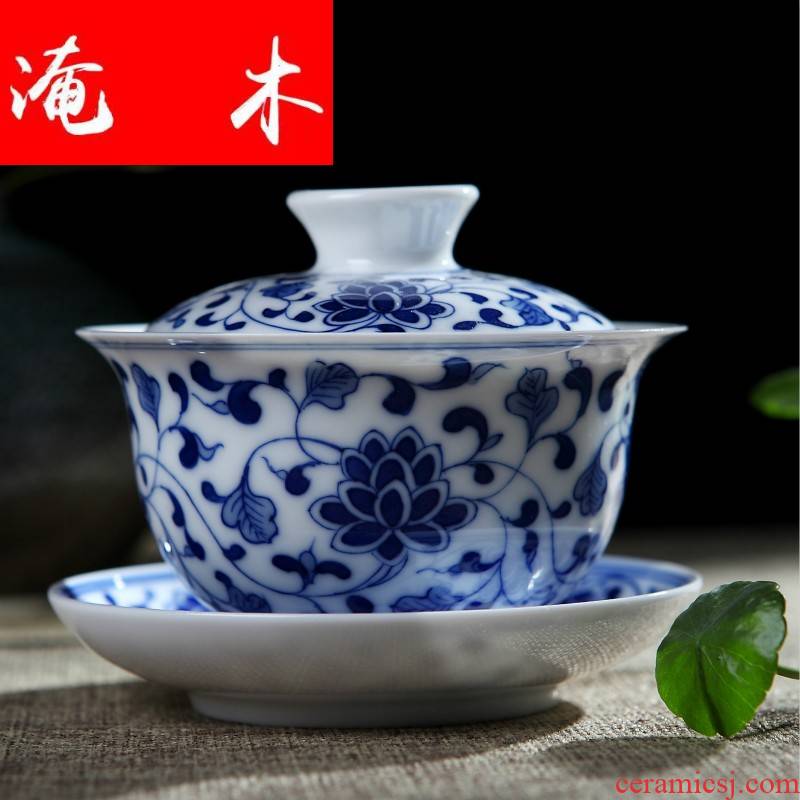 Submerged wood jingdezhen porcelain kung fu tea tureen of blue and white porcelain teacup thin foetus manual hand - made three bowl bound