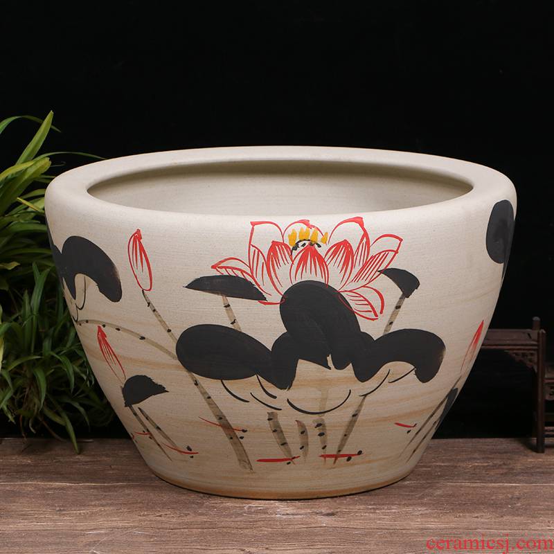 Jingdezhen ceramic aquarium turtle cylinder basin of water lily lotus goldfish bowl lotus cylinder oversized tank sitting room