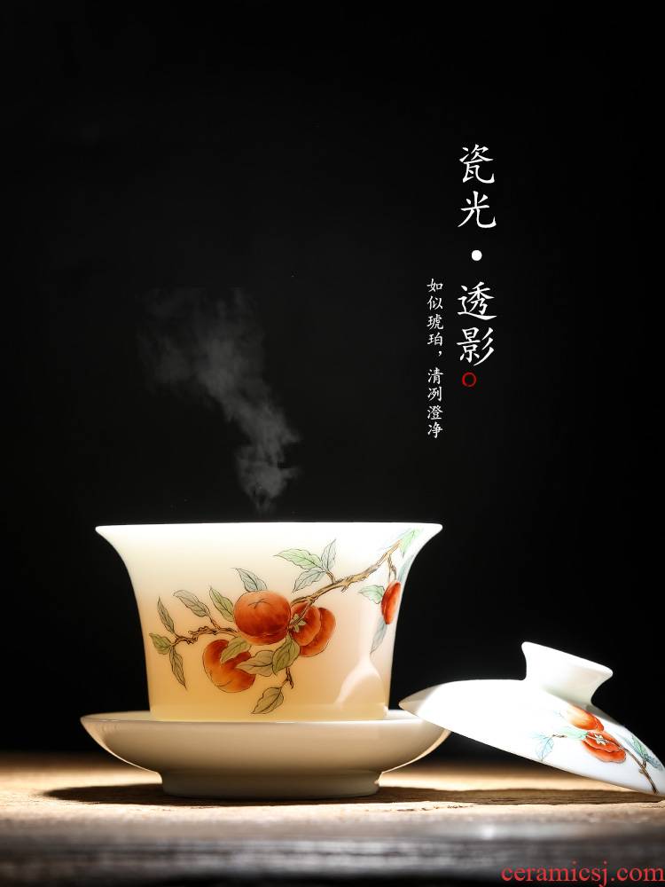 Jingdezhen pure manual only three tureen tea kongfu tea bowl hand - made persimmon hot large ceramic tea; preventer