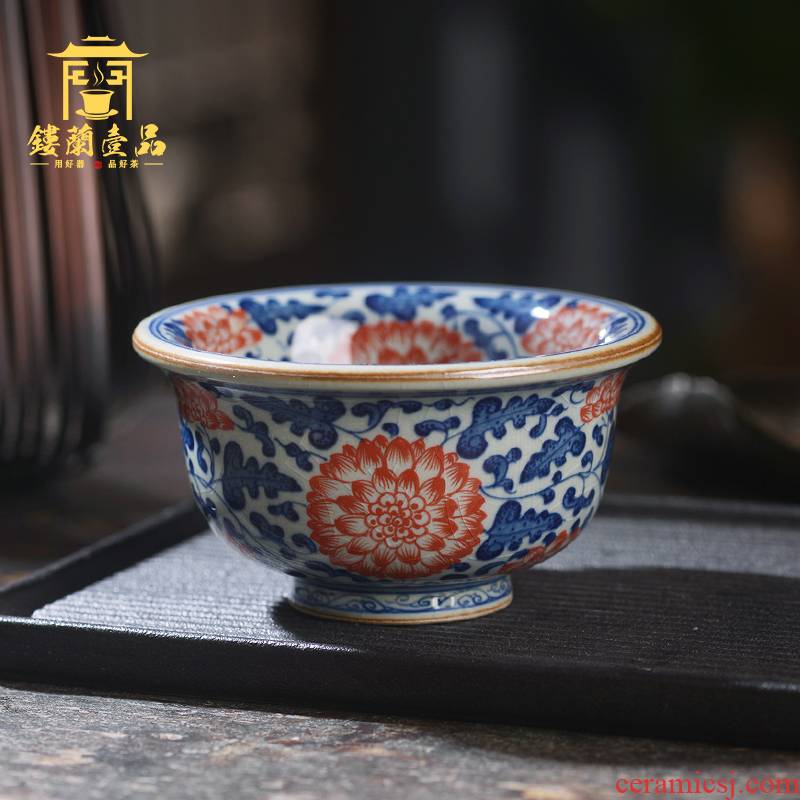 Jingdezhen ceramic porcelain slice wrapped inside and outside branch lotus open pressure hand cup large kung fu tea cup single CPU master CPU
