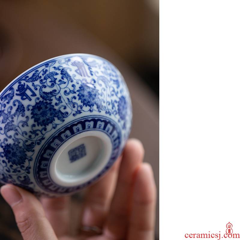 Art home benevolence blue new treasure phase pu - erh tea cup of jingdezhen hand - made porcelain master cup personal special tea cups