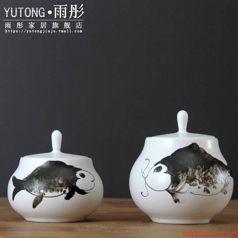 Jingdezhen ceramic Chinese style manual caddy fixings storage tank furnishing articles creative home desktop decoration example room restaurant