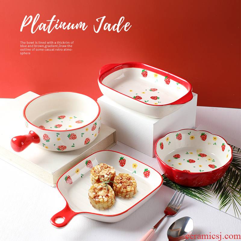 Household 2021 new lovely strawberry plate creative fruit bowl for jobs ceramic Nordic baking