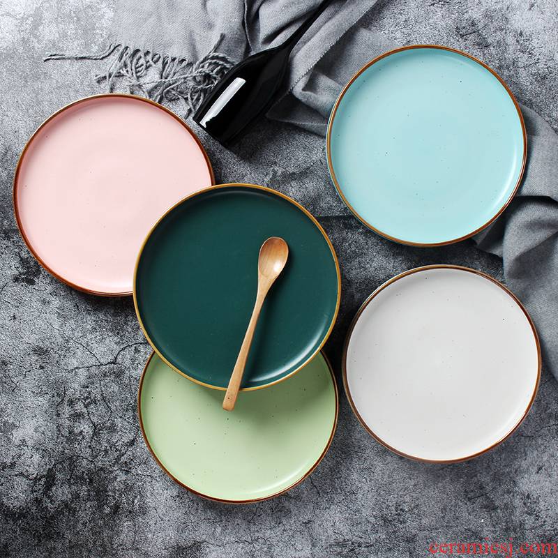 Nordic ceramic disc beefsteak disc breakfast plate household color creative plate web celebrity salad plate of dish
