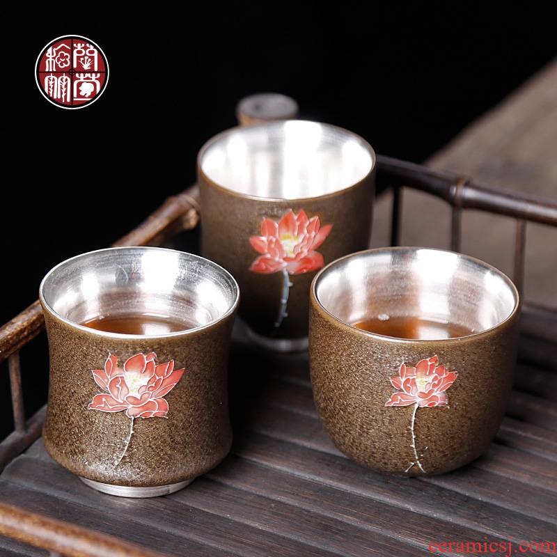 Tasted silver gilding tea cup, master cup sample tea cup large ceramic single CPU kungfu meditation variable hand - made teacup restoring ancient ways