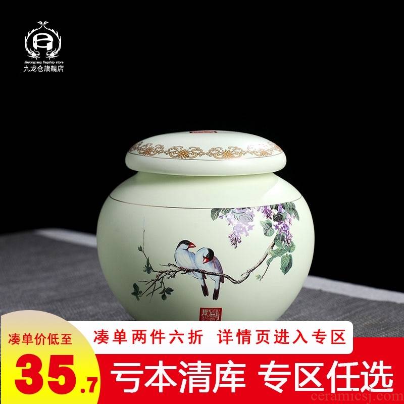 Red the caddy fixings jingdezhen ceramic seal tank storage tank tea pot large green POTS pu - erh tea POTS