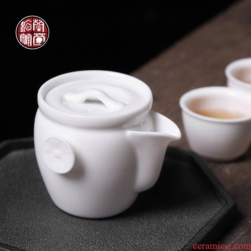 Dehua white porcelain suet jade porcelain teapot single pot of small hand ears teapot ceramic filter Japanese hand grasp pot