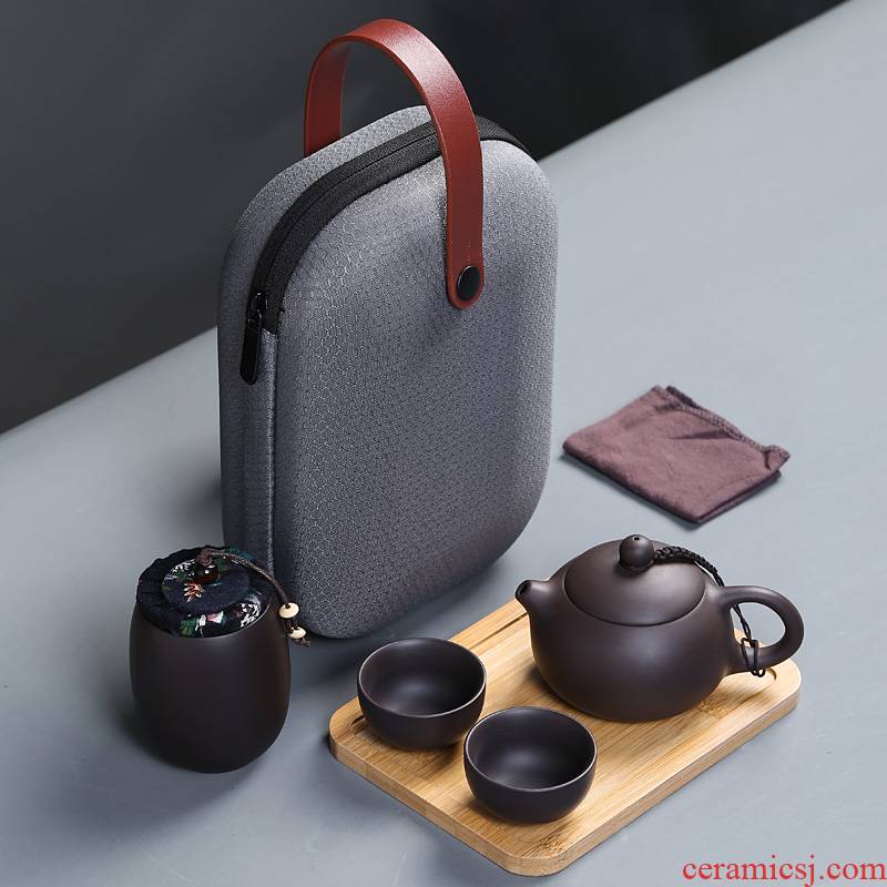 Portable travel tea set a crack cup pot 2 cups of violet arenaceous is suing tourism kung fu tea set gift customization