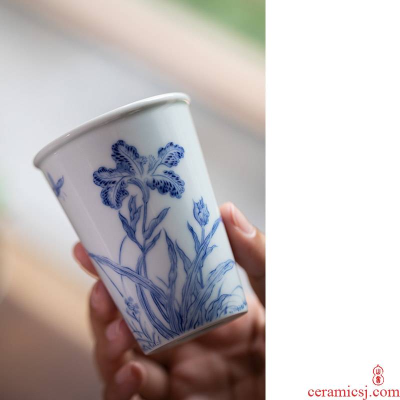 After the rain irises fragrance - smelling cup jingdezhen blue and white hand - made ceramic cups personal special masters cup sample tea cup