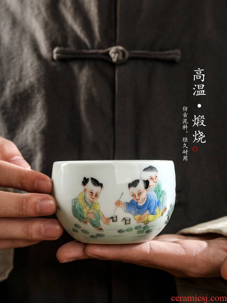Checking antique tea masters cup of jingdezhen ceramic cups male hand - drawn characters kunfu tea sample tea cup single CPU