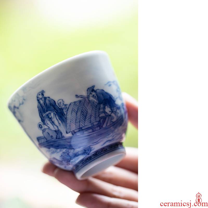 Xiao bamboo up the vigil at the red cup of jingdezhen blue and white master single hand - made ceramic cups cup kung fu tea set