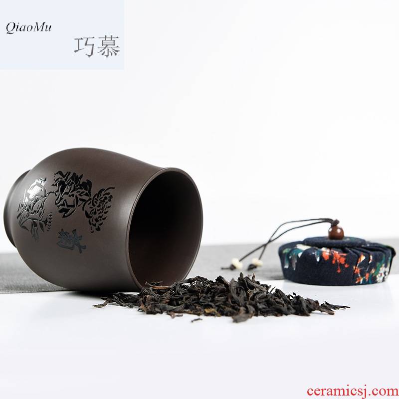 Qiao mu MG tea accessories violet arenaceous caddy fixings tea by patterns of household to restore ancient ways small sealed box