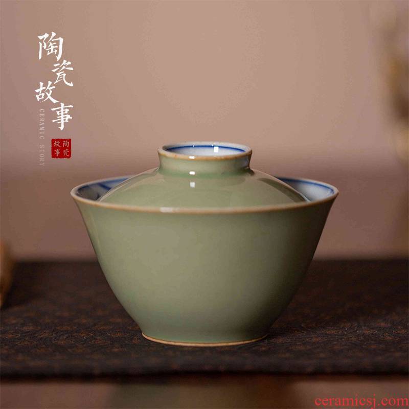 High - end checking hand - made ceramic story town tureen three tureen only a single pea green glaze LanYin tureen