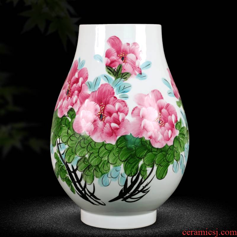 Jingdezhen ceramic hand - made famille rose blooming flowers vase household flower arranging Chinese style porch sitting room decoration