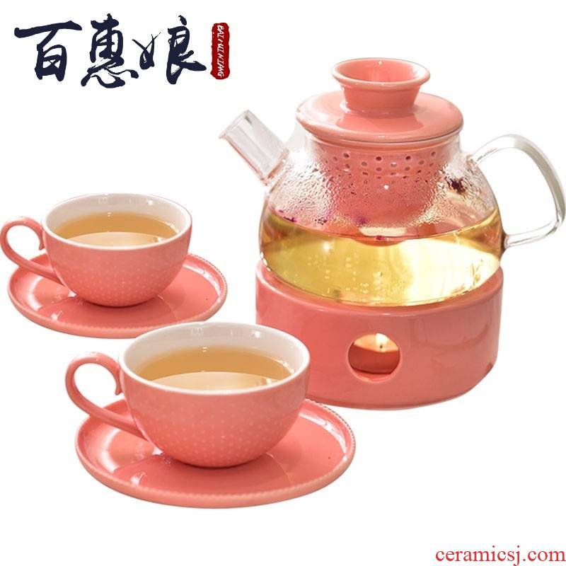 (niang European rural fruit flower pot heating with heat resistant ceramic tea with glass fruit of a complete set of filters