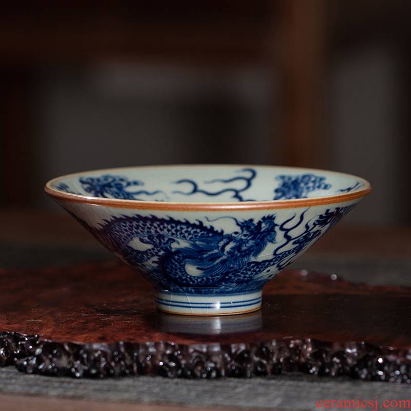 Blue and maintain the master cup pure manual cup old clay on imitation GuLongWen firewood single hat cup cup