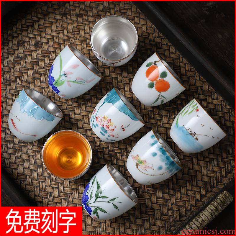 Jingdezhen hand - made ceramic sample tea cup silver cup suit kunfu tea a master cup single CPU getting small cup only