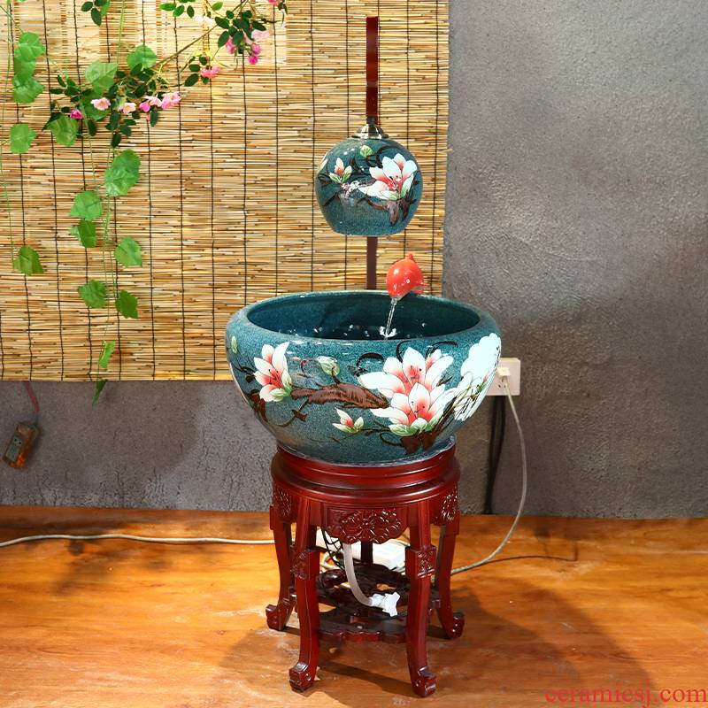 Package mail automatic cycle of jingdezhen ceramics filter water cabinet with lamp tank sitting room adornment fish basin furnishing articles