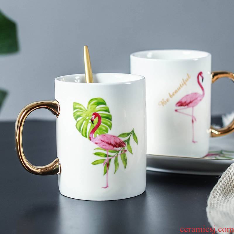 Qiao mu flamingos mark ceramic cups of milk for breakfast a cup of coffee cup cup send creative ins thermal cups