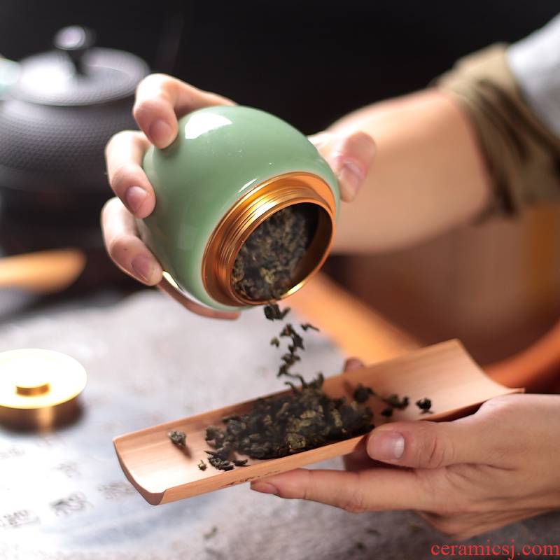 Qiao mu QYX caddy fixings longquan celadon portable small metal cover ceramic seal storage POTS of tea