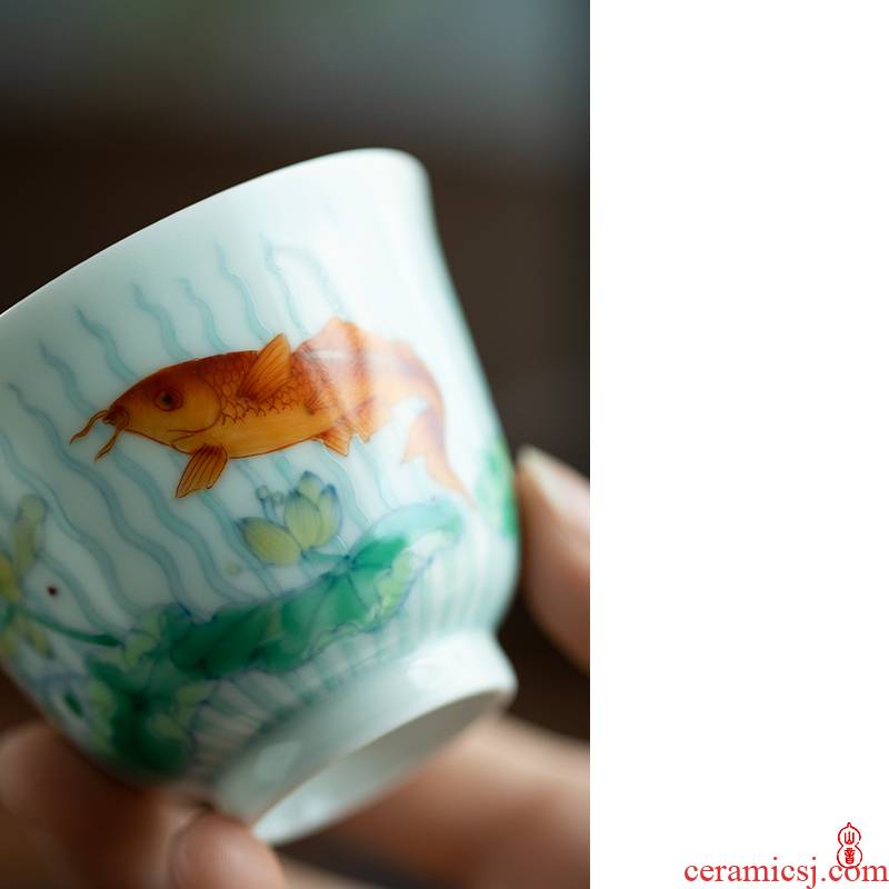Qin Qiuyan bucket color grass fish grain single ceramic cups high - end sample tea cup cup hand - made kung fu master CPU