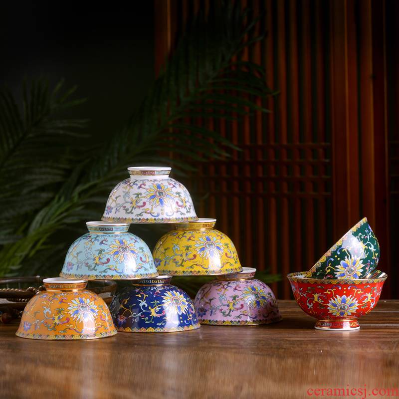 Jingdezhen ceramic colored enamel bowls of Chinese style household ipads porcelain tableware rice bowls rainbow such as bowl of porridge bowl restaurant tableware custom
