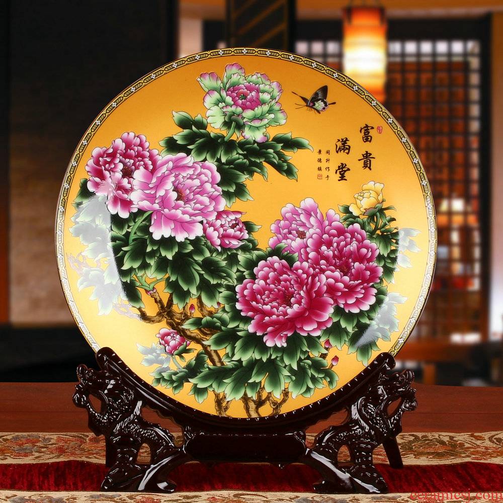 Riches and honor peony jingdezhen ceramics decoration plate faceplate hang dish of modern home decoration decoration process