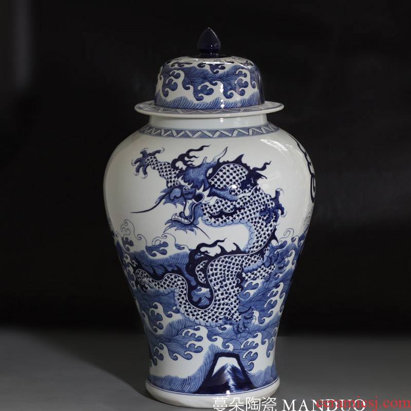 Jingdezhen hand - made dragon the general pot of high - grade ceramic culture cover new Chinese style style decorative vase