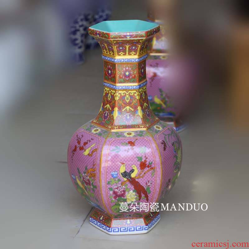 Jingdezhen archaize process hexagonal ceramic vase classical decoration furniture decoration accessories study elegant porcelain bottle