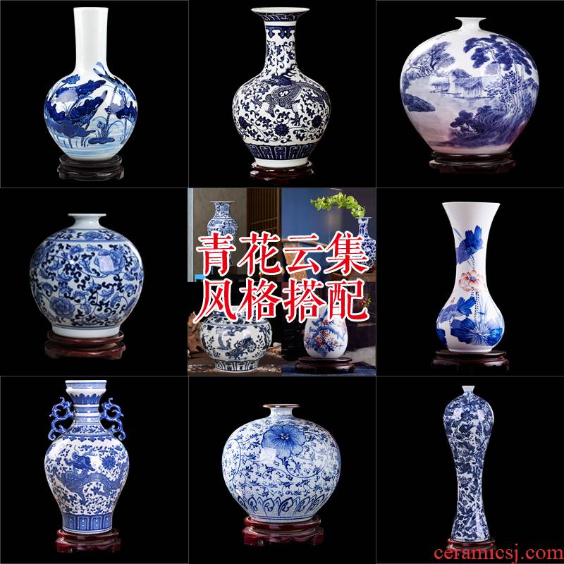 Jingdezhen blue and white porcelain vase wine study office decoration ceramics handicraft furnishing articles package mail sitting room