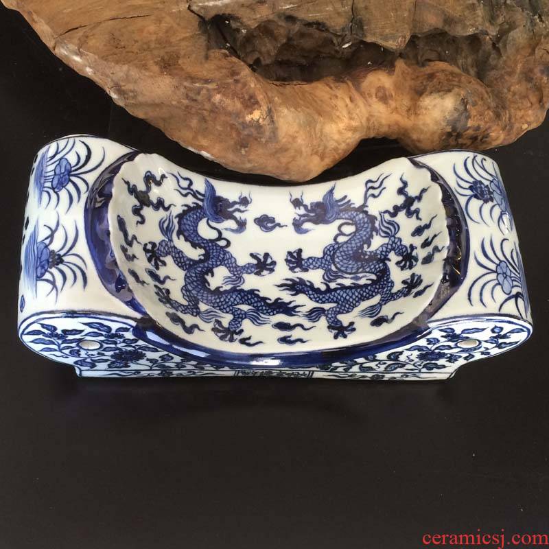 Jingdezhen hand - made elegant high - grade ceramic pillow imitation of blue and white porcelain up green porcelain pillows