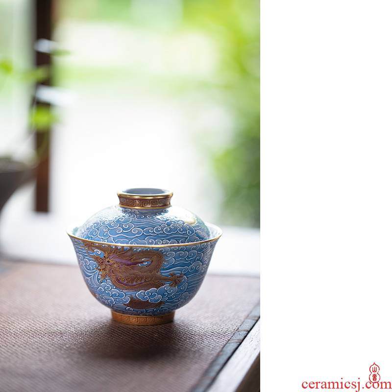 Royal day dragon grain tureen maple hall jingdezhen high - end tea set to make tea tureen single bowl bowl